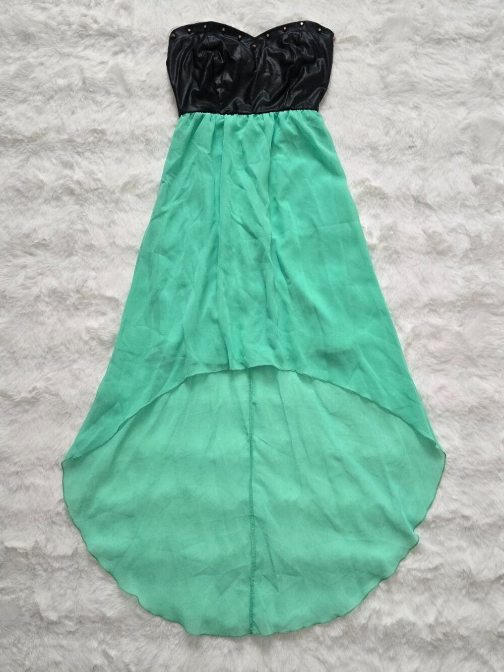 Wicked Strapless Faux Leather Studded High-low Dress Green with Cutout Back